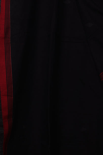 Black Pure Handwoven Jamdhani Malai Cotton Saree