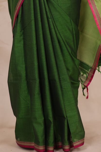 Green Narayanpet Cotton Saree | Looms & Tassels