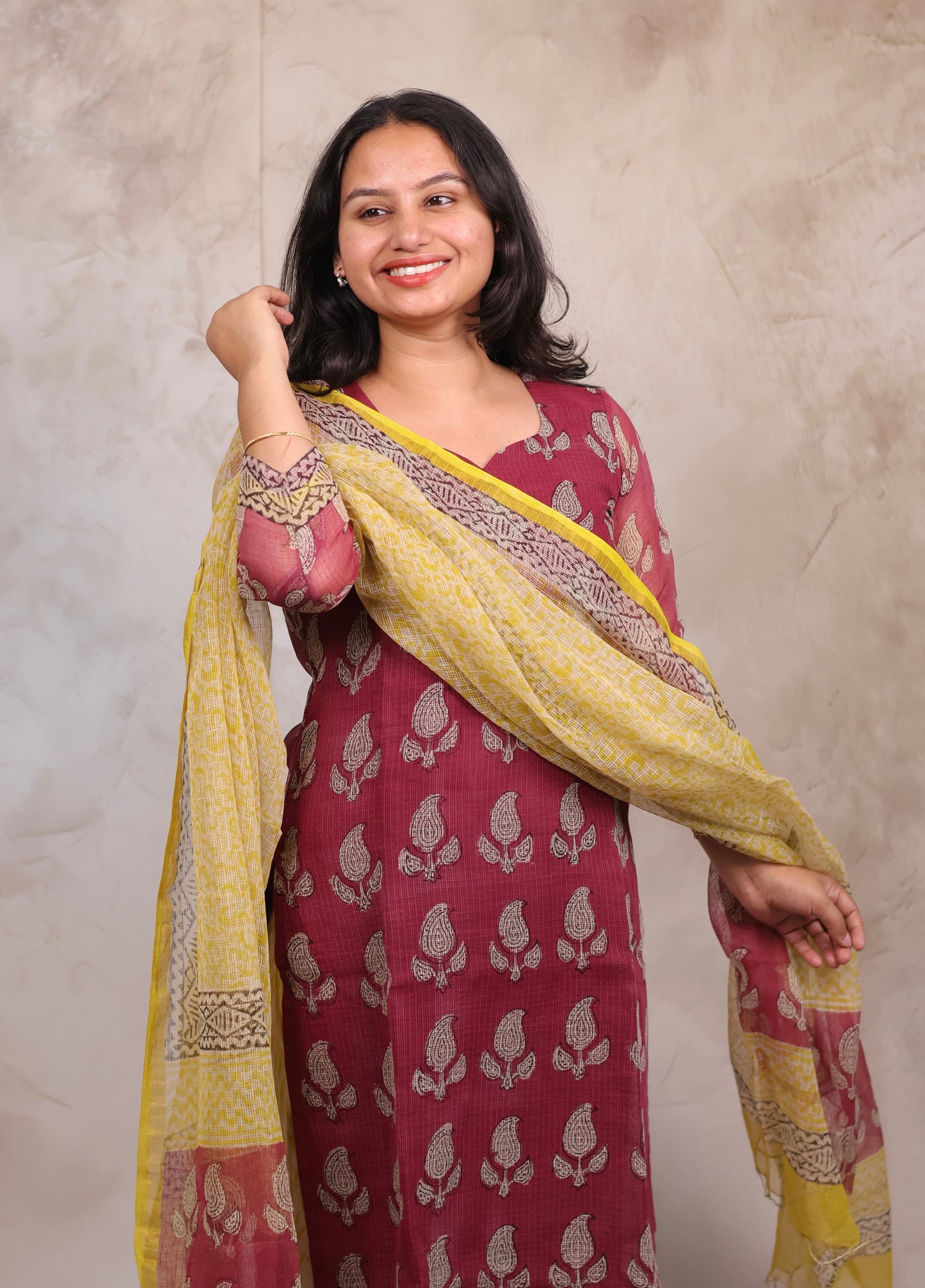 Handblock printed kota 3 piece suit (stitched)