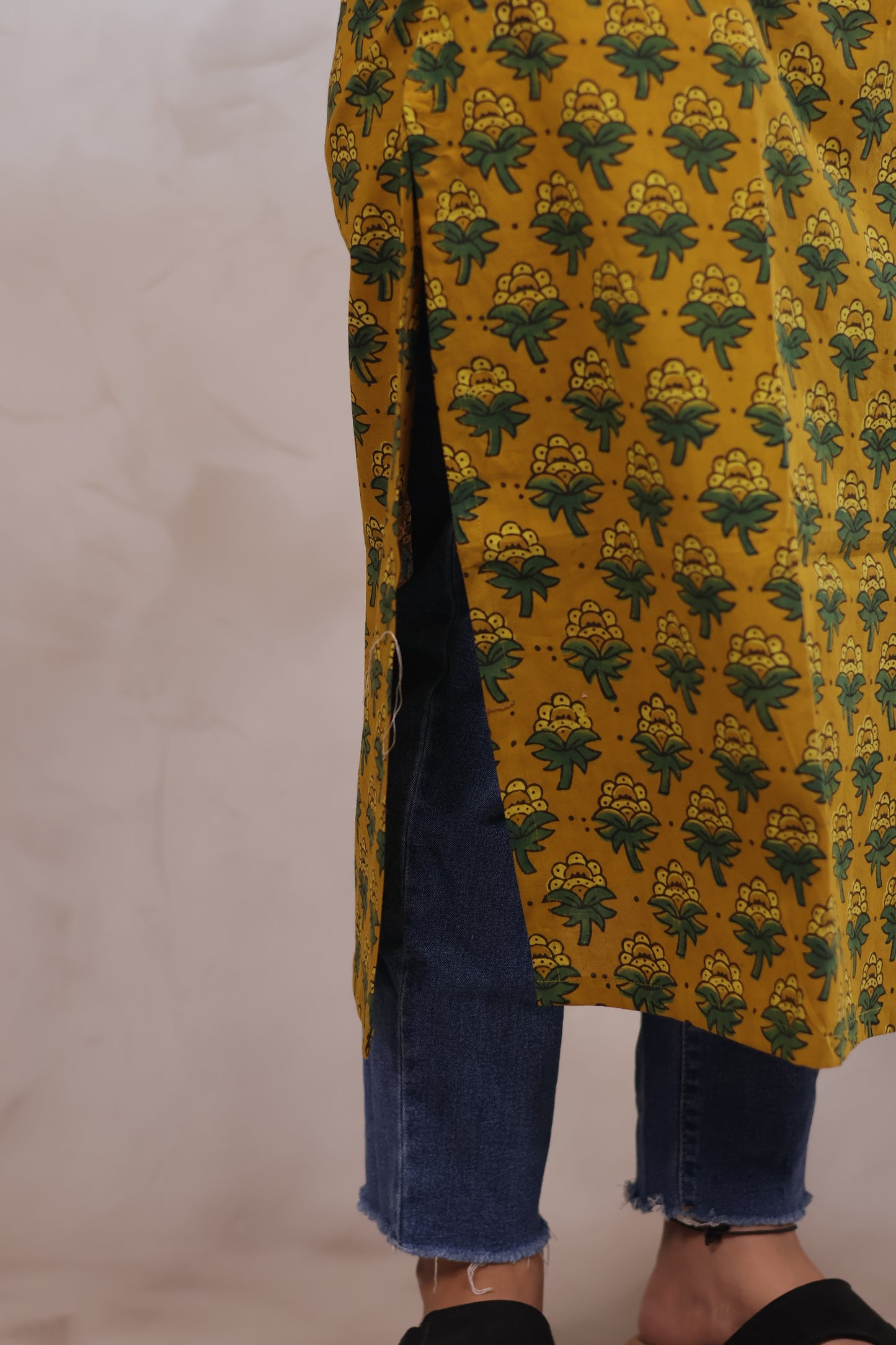 Yellow Ajrakh Hand Block Printed Kurti | Looms & Tassels