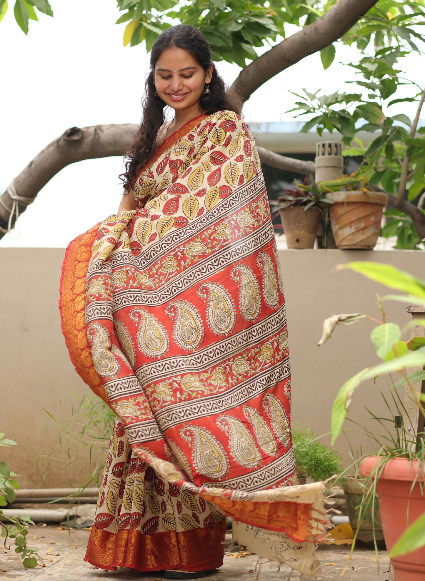 Kanchi border Kalamkari chennur silk saree