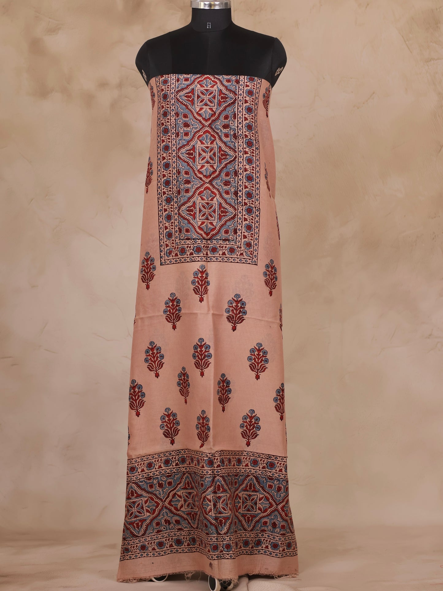 Maheswari Silk Cotton Ajrakh Handblock Printed 2 Piece Suit Set | Looms & Tassels