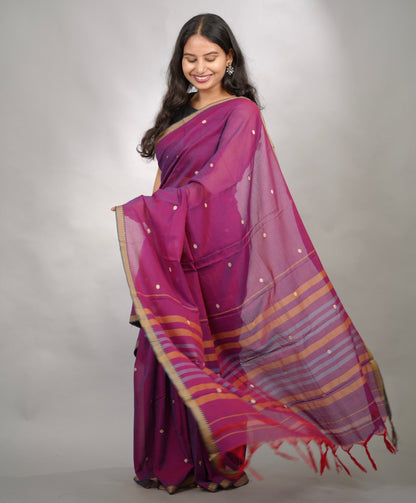 Purple Narayanpet Cotton Saree With Butta Weaving | Looms & Tassels
