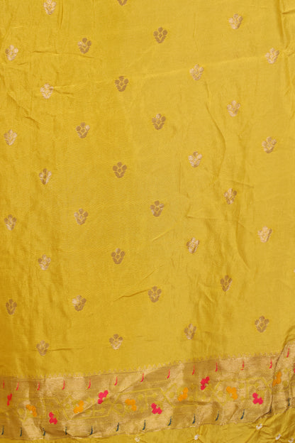 Pastel Yellow Handcrafted Bandhani Paithani Dola Silk Saree | Looms & Tassels