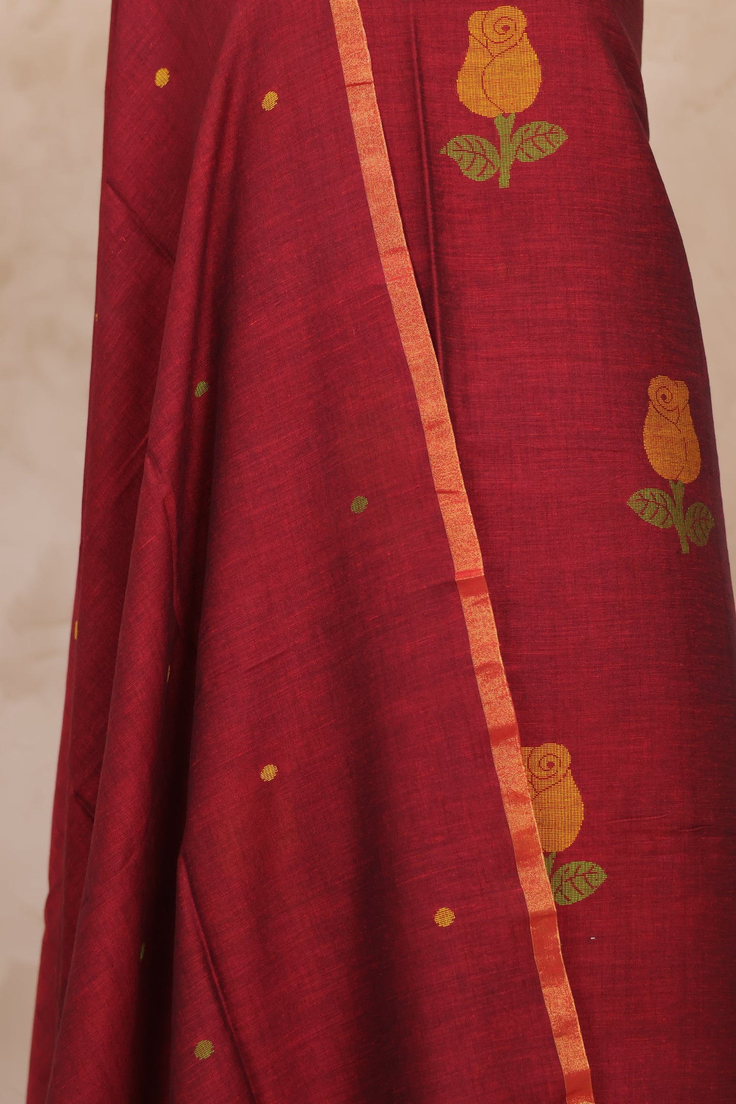 Rust Handwoven Jamdhani weaving pure Mercerised Malai cotton 2 piece suit sets | Looms & Tassels