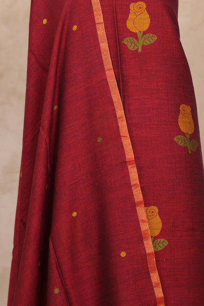 Rust Handwoven Jamdhani weaving pure Mercerised Malai cotton 2 piece suit sets | Looms & Tassels