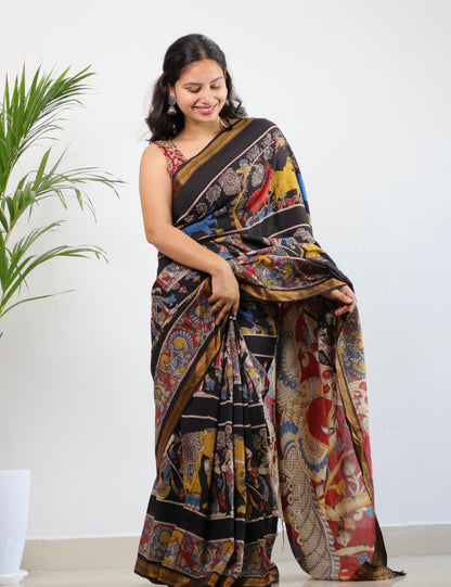 Nizam Border Kalamkari Silk Saree