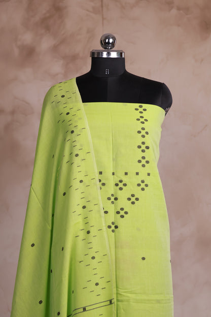 Pista Green Handwoven Jamdhani weaving pure Malai cotton 2 piece suit sets | Looms & Tassels