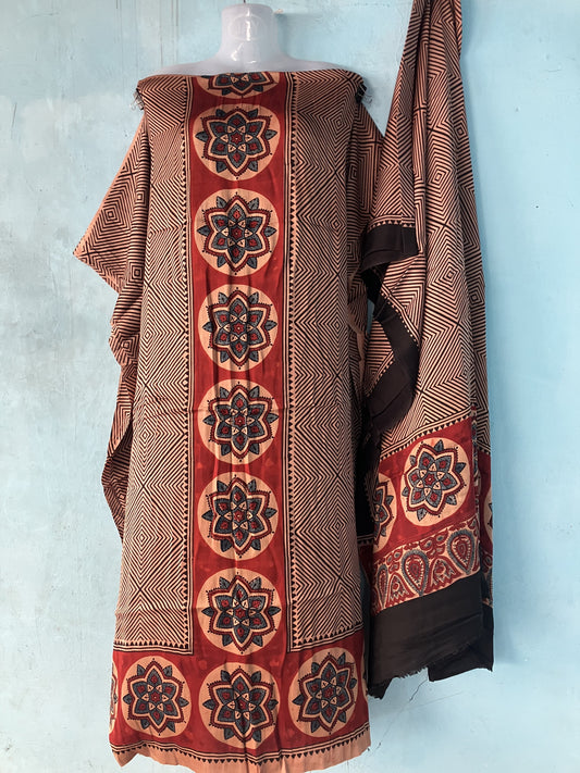 Ajrakh Handblock Printed Modal Silk 2 Piece Suit Set | Looms & Tassels