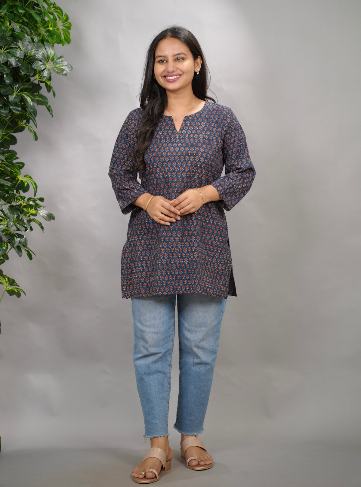 Indigo Ajrakh Hand Block Printed Short Top