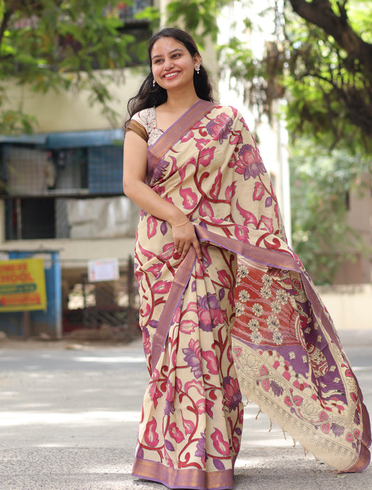 Nizam Border Kalamkari Silk Sare