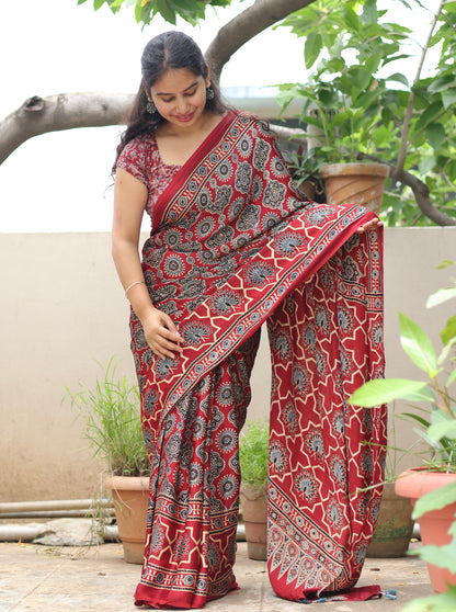 Ajrakh Modal Silk Saree