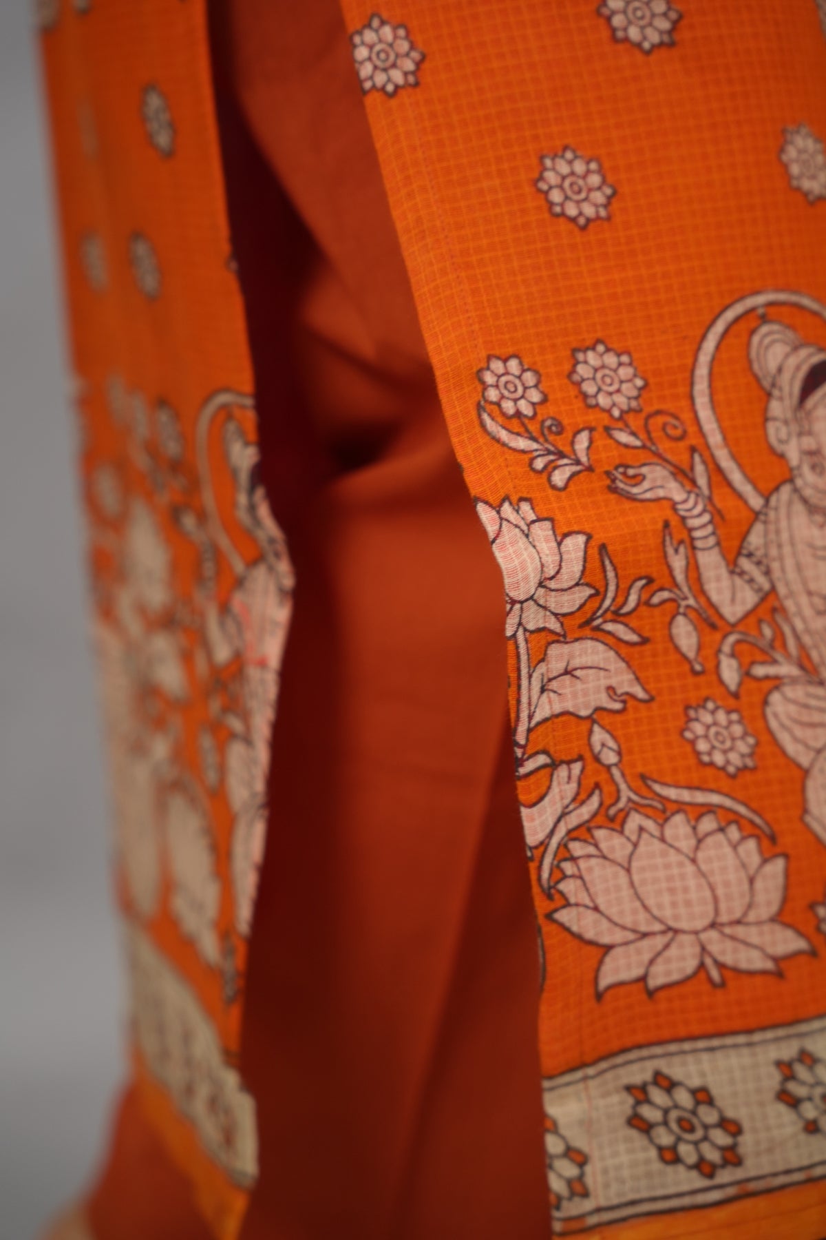 Orange Kalamkari Kota Cotton 3 piece suit (stitched) | Looms & Tassels