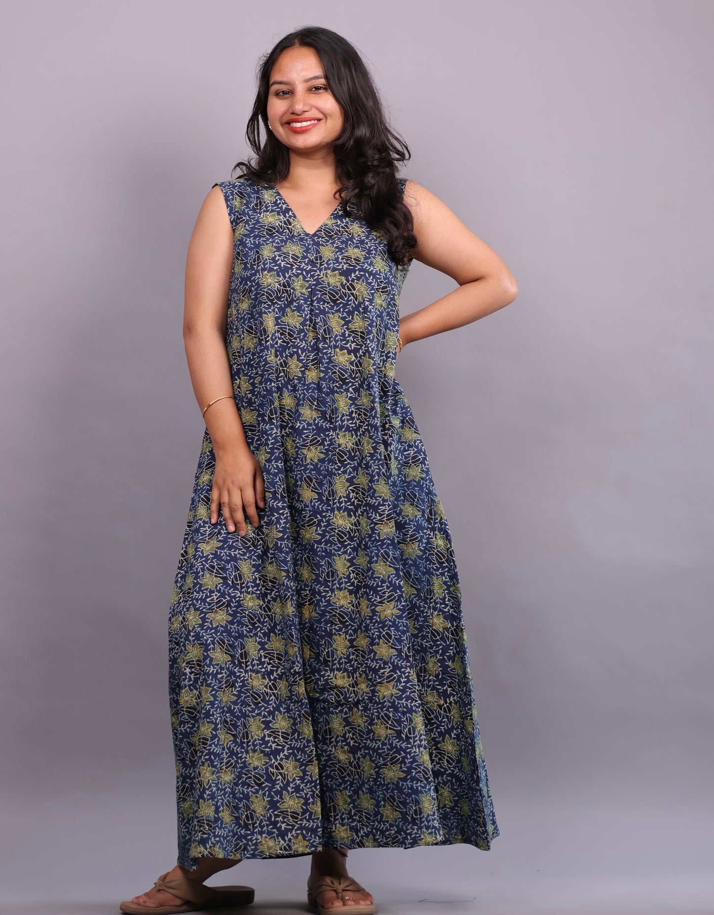 Blue Ajrakh Handblock Printed A-Line Cotton Kurti – Elegant & Comfortable Ethnic Wear | Looms & Tassels