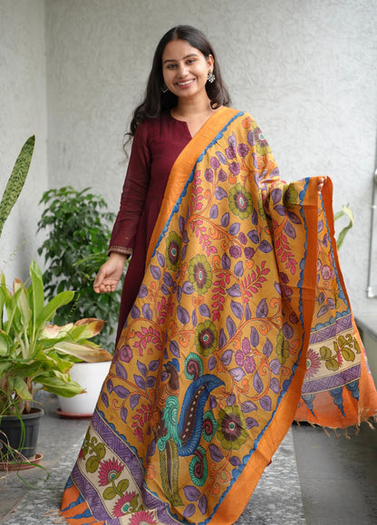 Pen Kalamkari chennur silk duppata