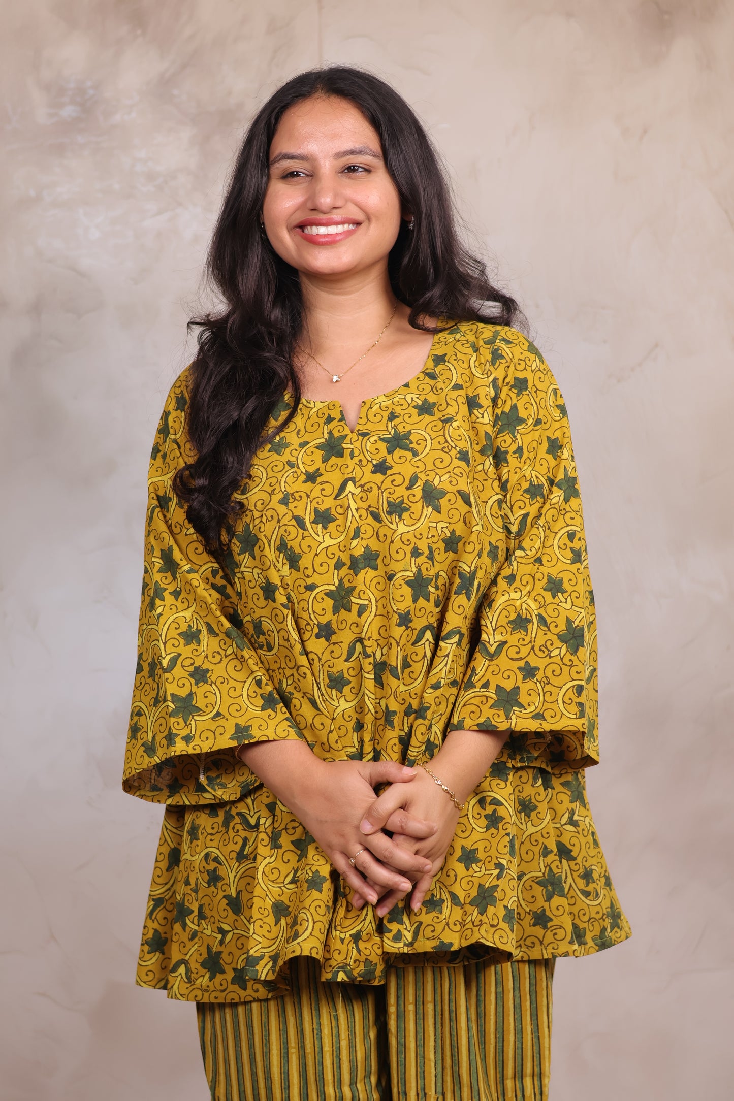 Mustard Yellow Ajrakh Handblock Printed Co-ord Set (Pure Cotton ) | Looms & Tassels
