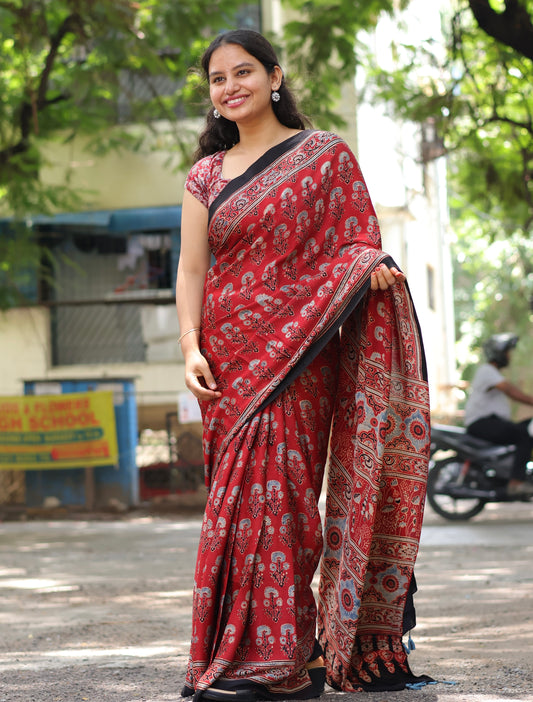 Ajrakh Modal Silk Saree