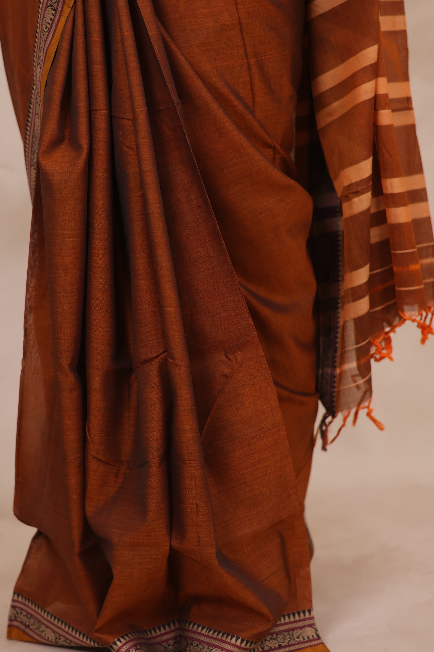Mustard Narayanpet Cotton Saree | Looms & Tassels