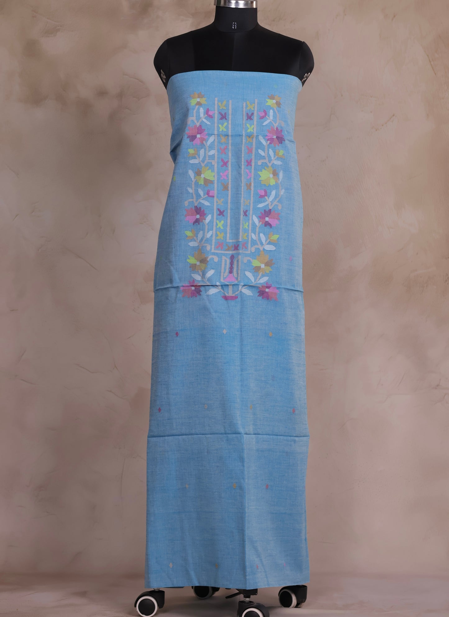 Powder Blue Handwoven Jamdhani weaving pure Malai cotton 2 piece suit sets | Looms & Tassels