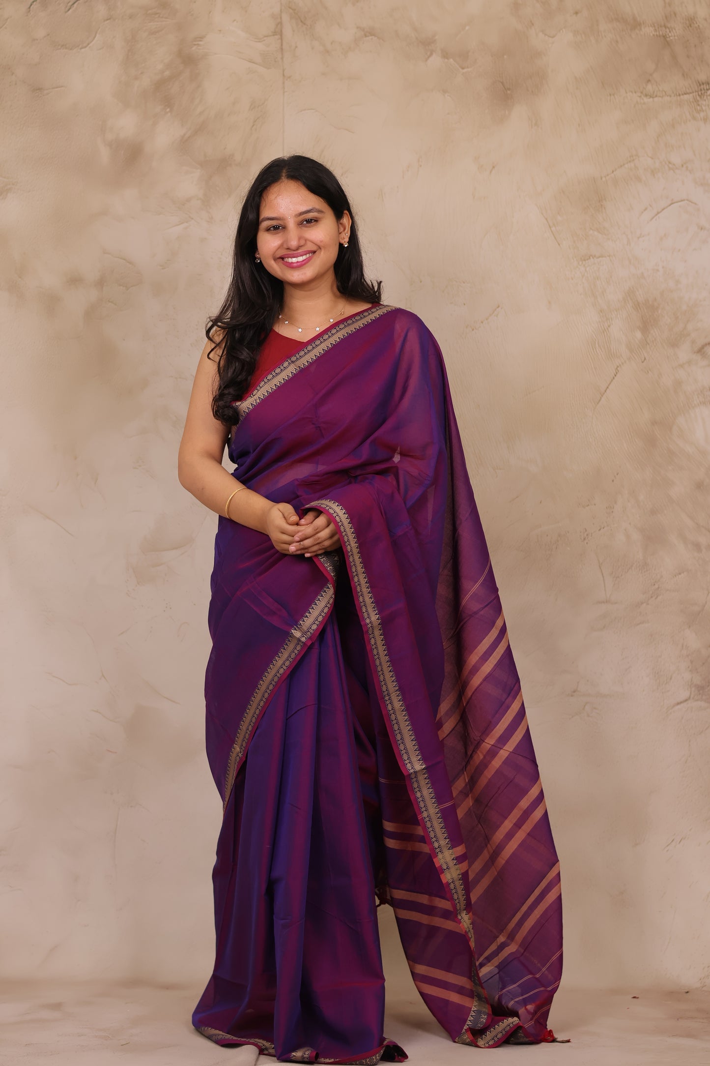 Purple Narayanpet Cotton Saree | Looms & Tassels