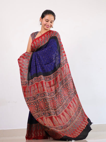 Ajrakh Bandhej Modal Silk Saree