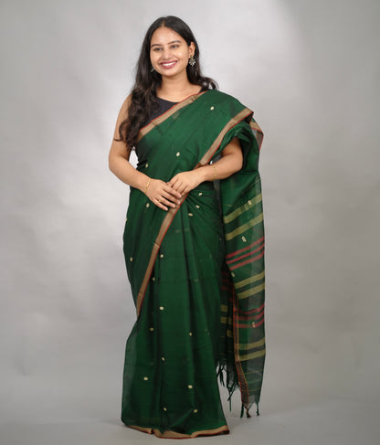 Green Narayanpet Cotton Saree With Butta Weaving | Looms & Tassels