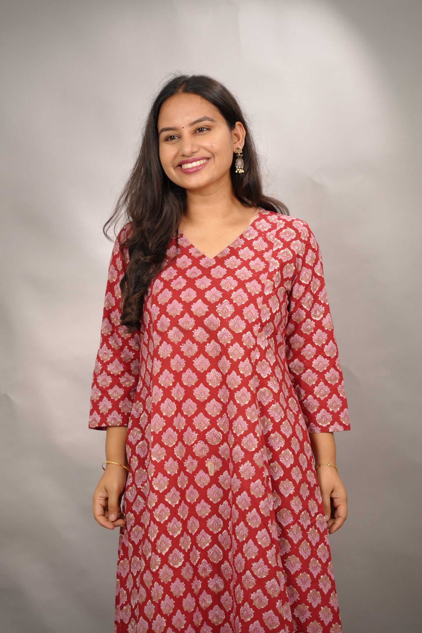 Red Pure Mul Cotton Kali Kurta | Looms & Tassels