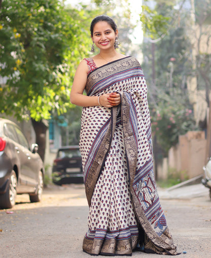 Ajrakh Dola Silk Saree