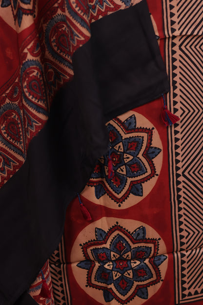 Contemporary Ajrakh Handblock Printed Modal Silk 2 Piece Suit Set | Looms & Tassels