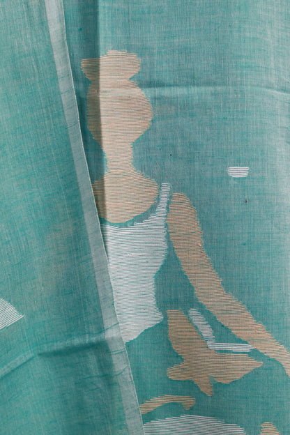 Ice Blue Handwoven Jamdhani weaving pure Malai cotton 2 piece suit sets | Looms & Tassels