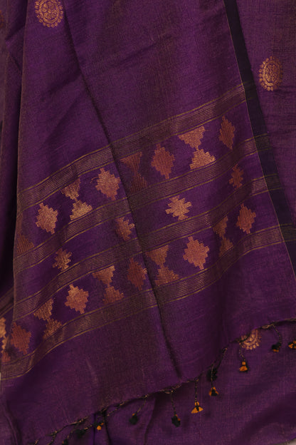 Purple Handwoven Jamdhani weaving Tissue Linen 2 piece suit sets | Looms & Tassels