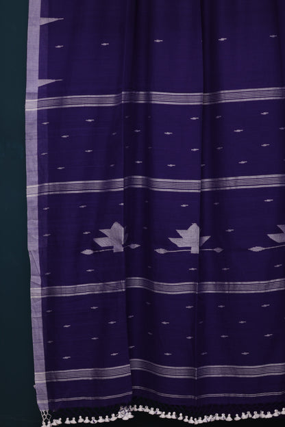 Blue Pure Handwoven Malai Cotton Saree with Butta Weaving border