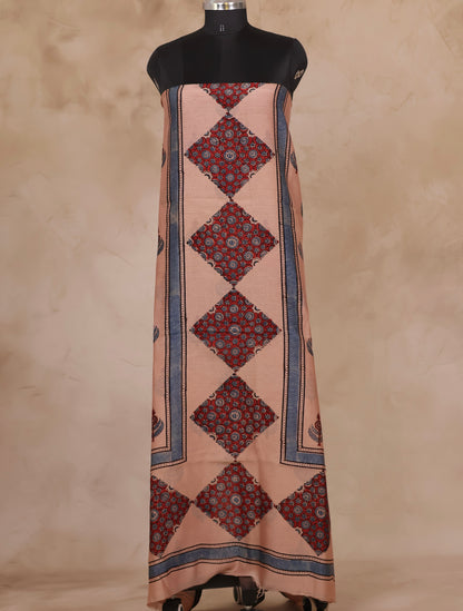 Chanderi Silk Cotton Ajrakh Handblock Printed 2 Piece Suit Set | Looms & Tassels