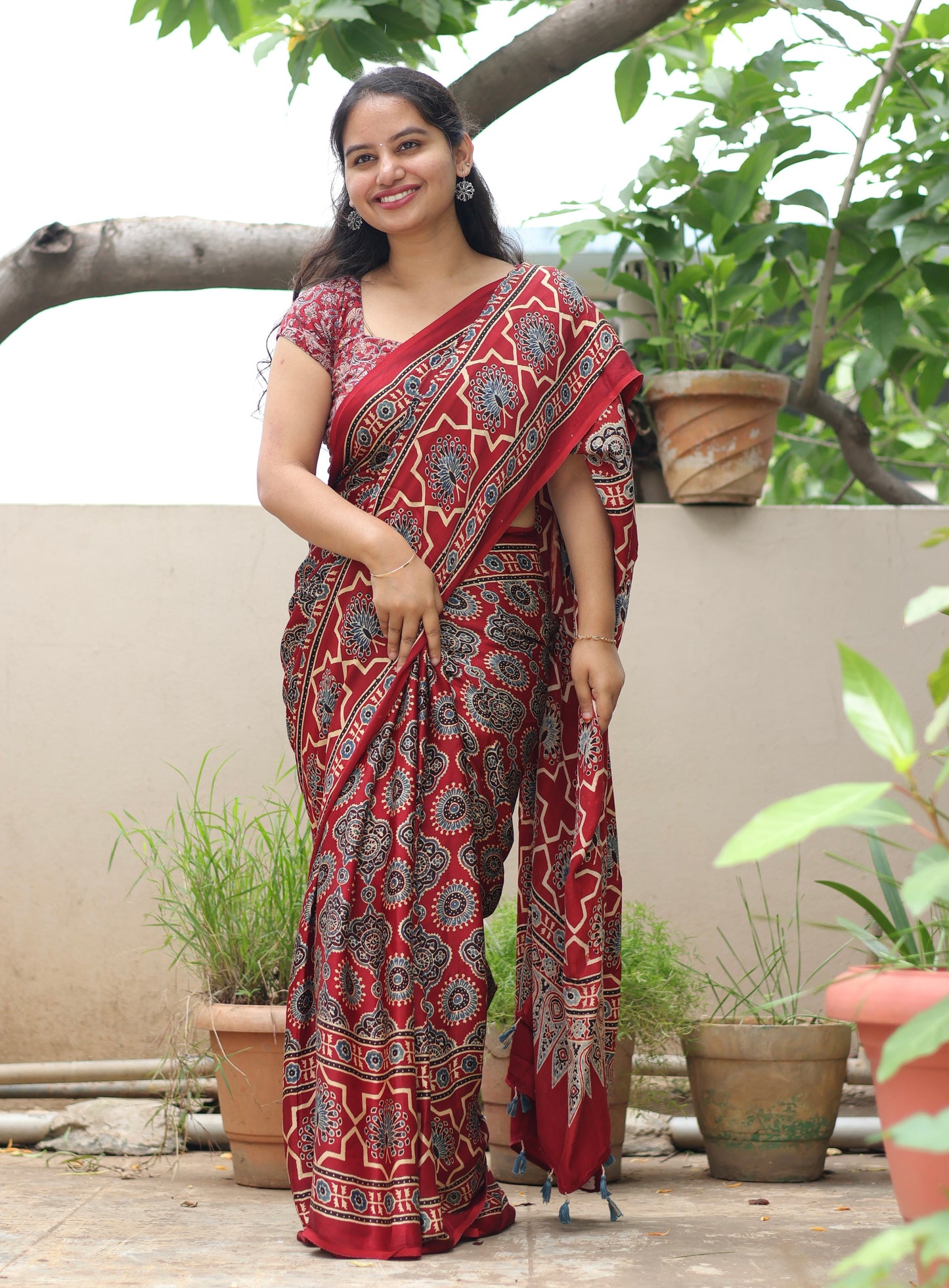 Ajrakh Modal Silk Saree