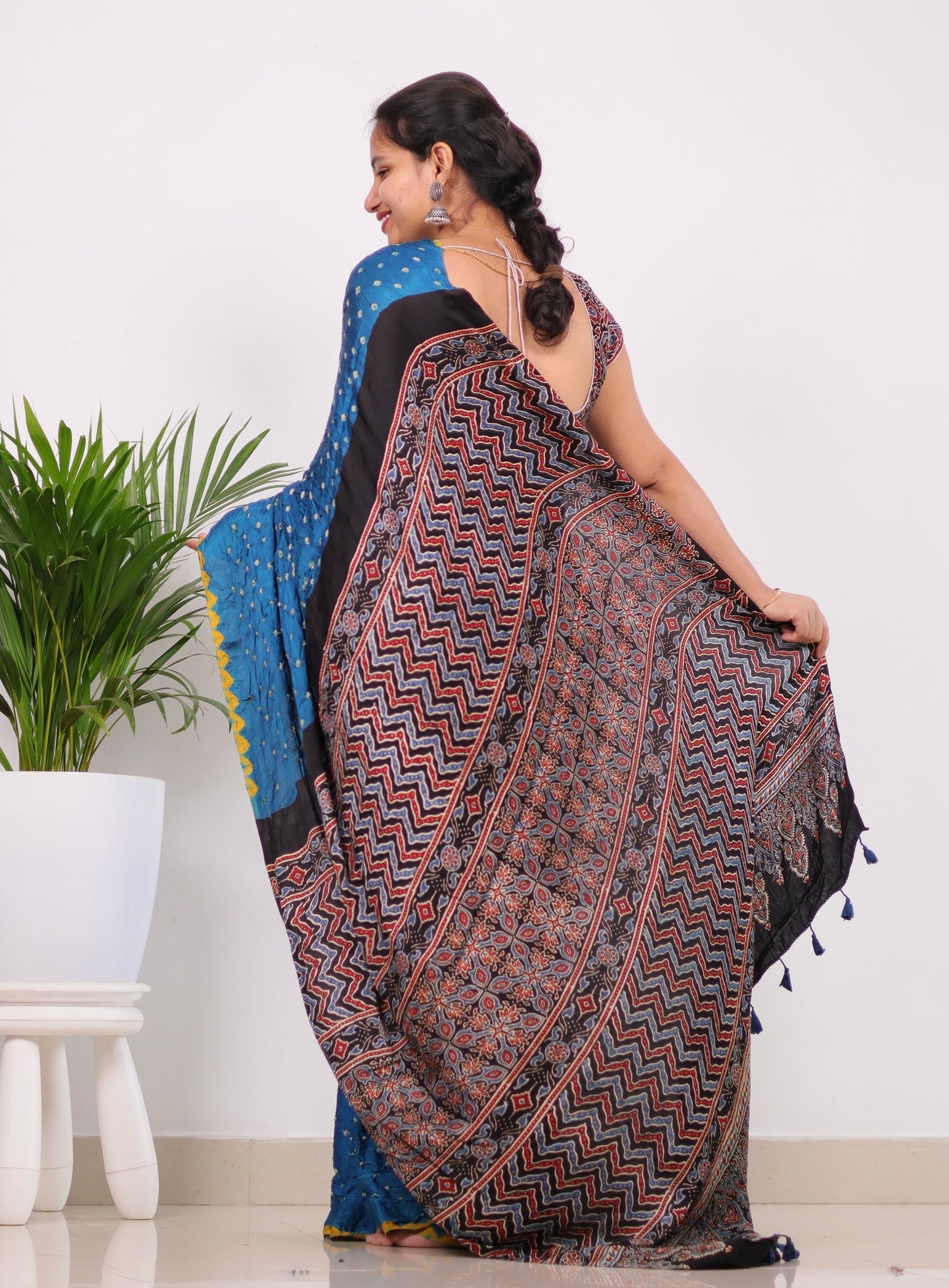 Ajrakh Bandhej Modal Silk Saree