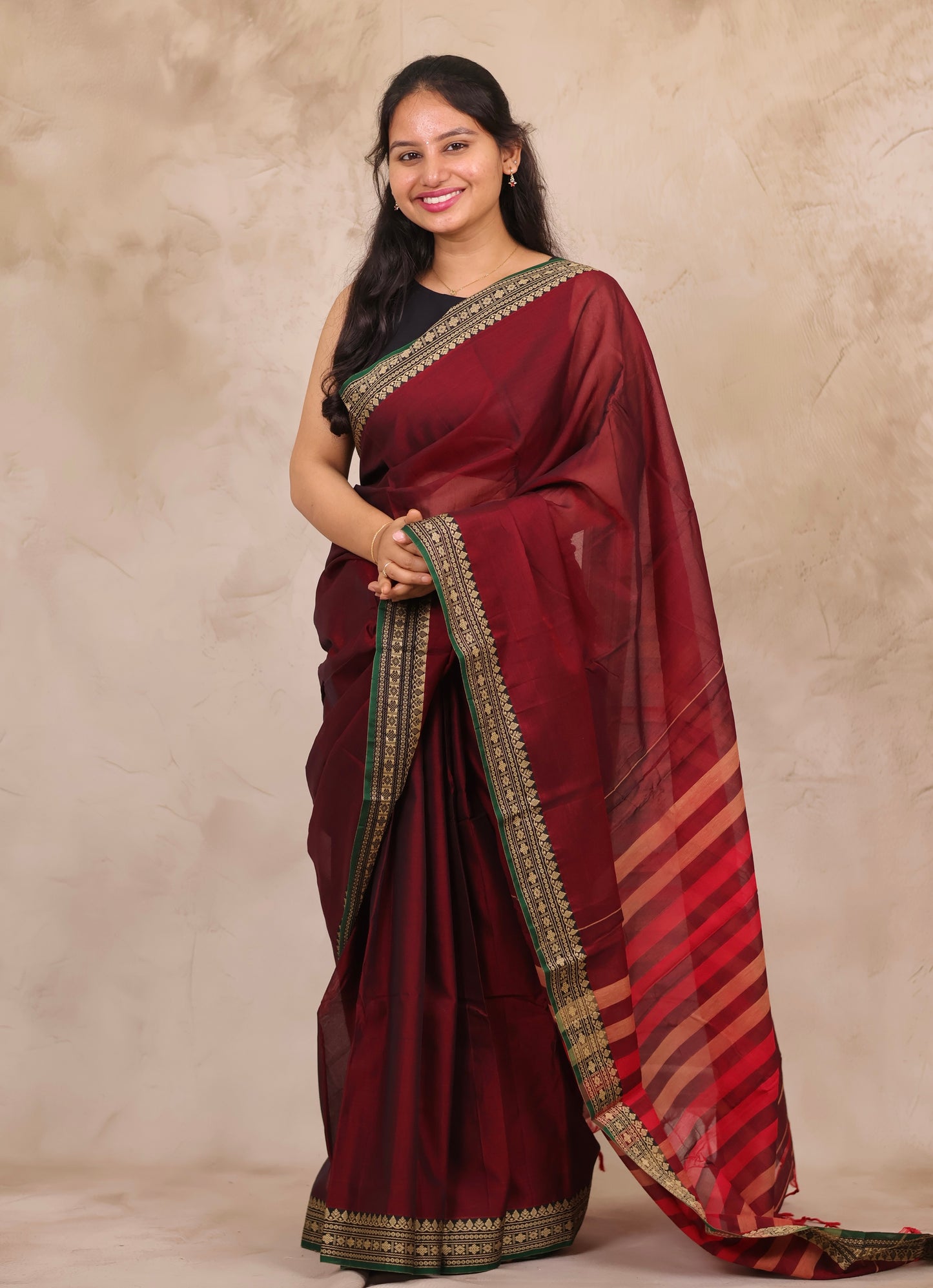 Maroon Narayanpet Cotton Saree | Looms & Tassels