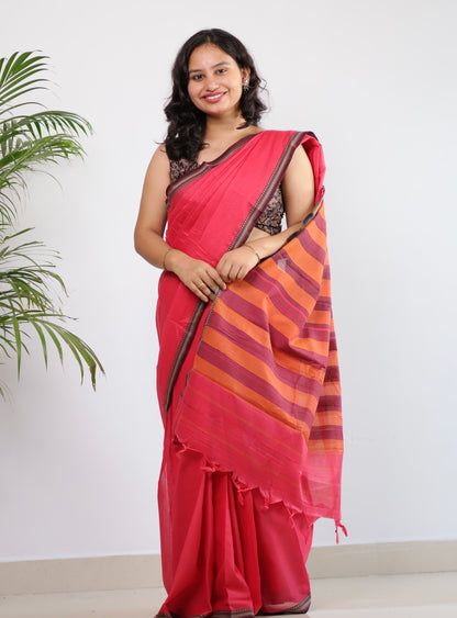 Pink Narayanpet Cotton Saree