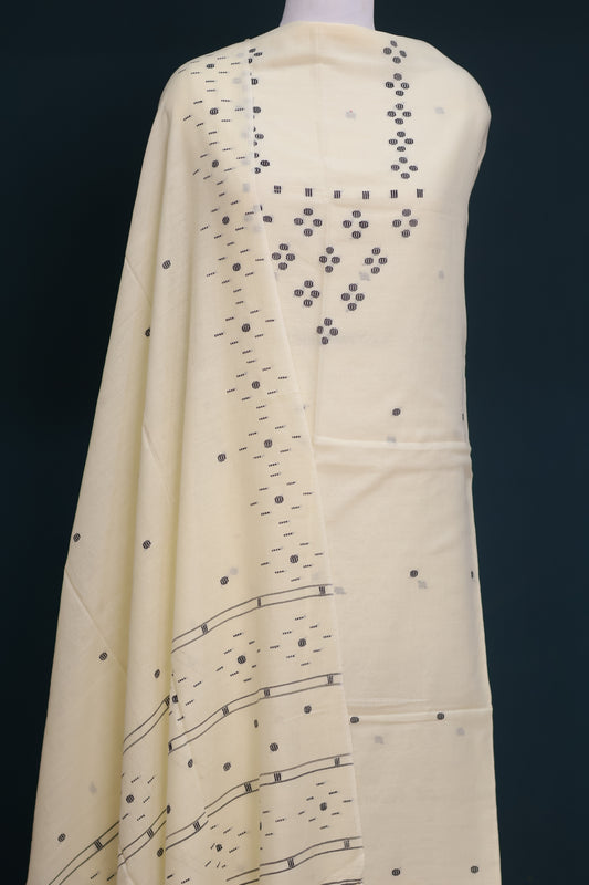 Cream Handwoven weaving butta pure Malai cotton 2 piece suit sets