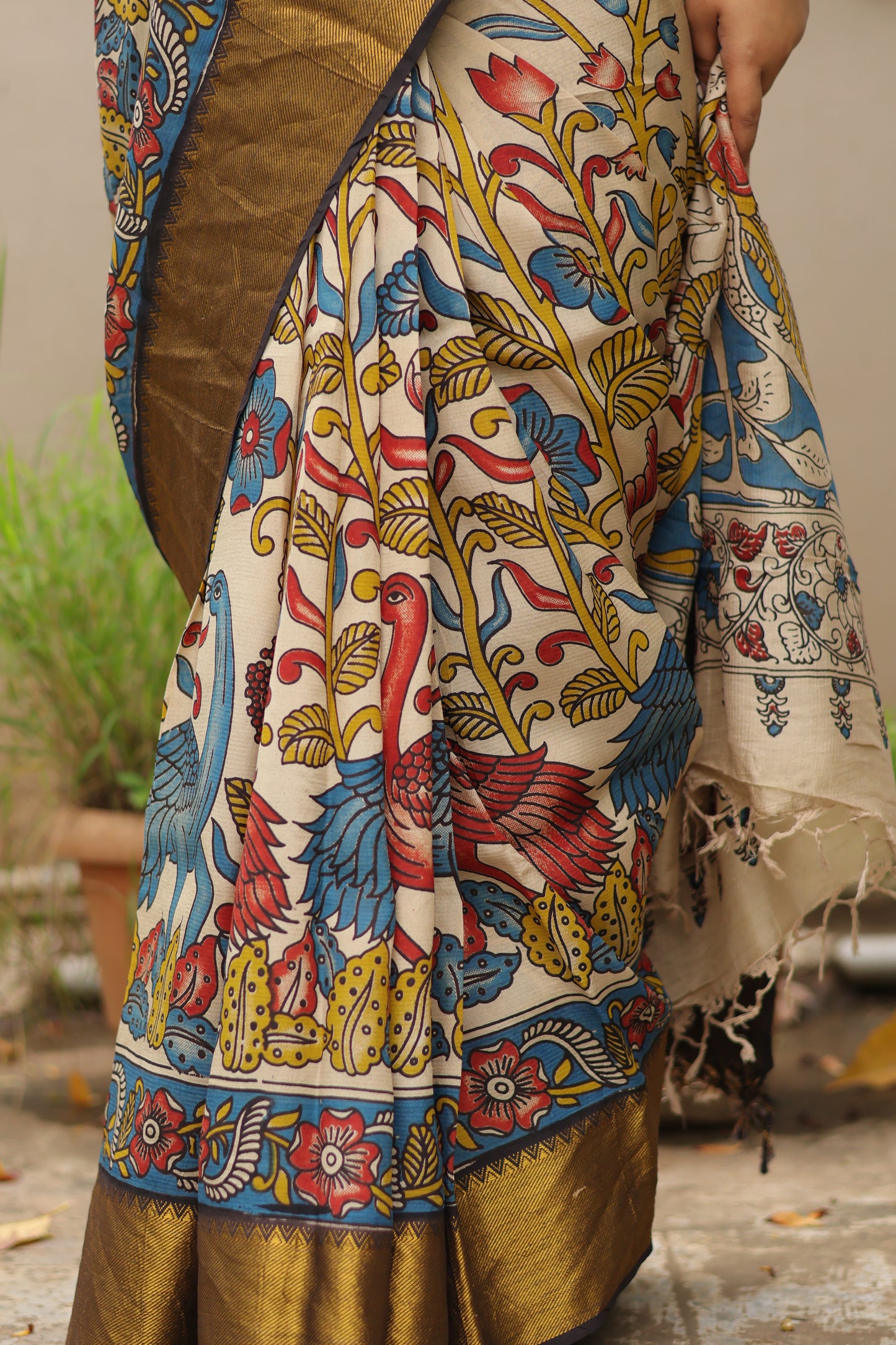 Kanchi border Kalamkari chennur silk saree