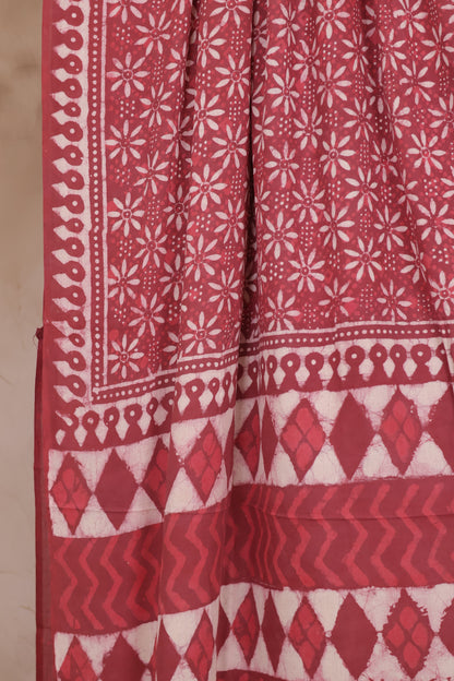 Dusty Rose Bagru Handblock printed MulMul cotton saree | Looms & Tassels