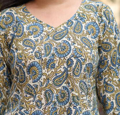 Ajrakh Hand Block Printed Kurti | Looms & Tassels