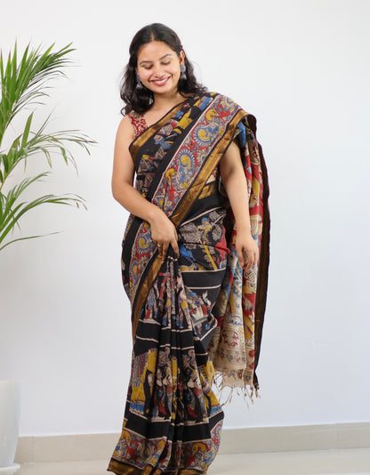 Nizam Border Kalamkari Silk Saree