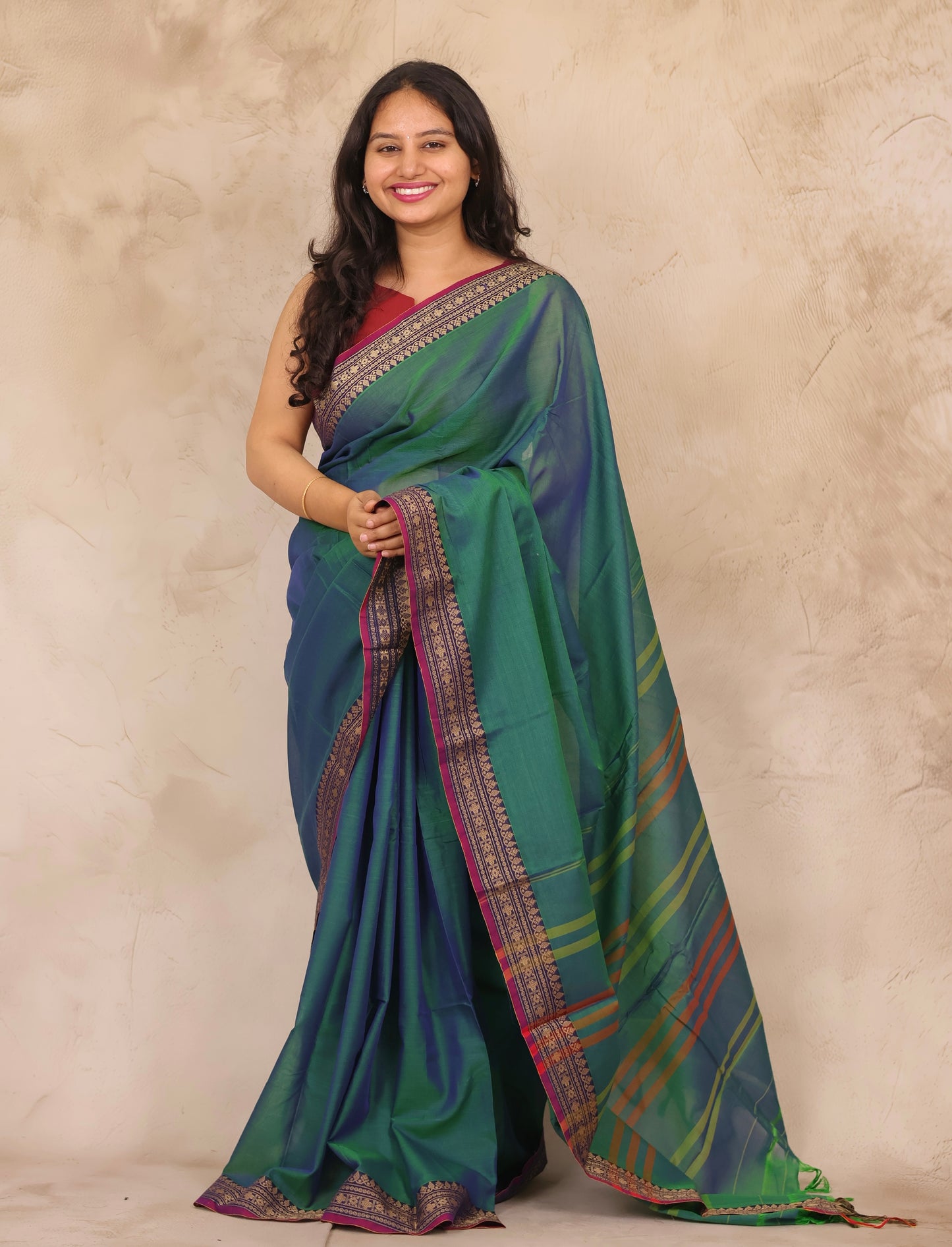 Peacock Blue Narayanpet Cotton Saree | Looms & Tassels