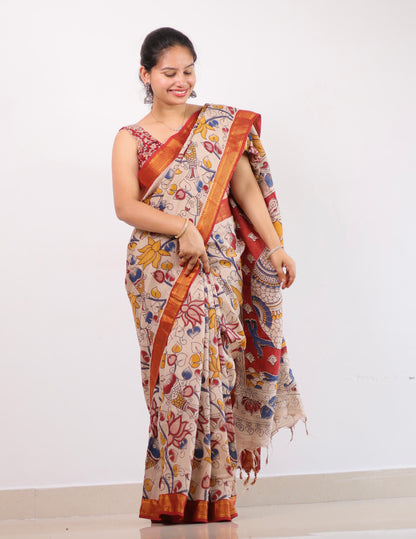 Nizam Border Kalamkari Silk Saree