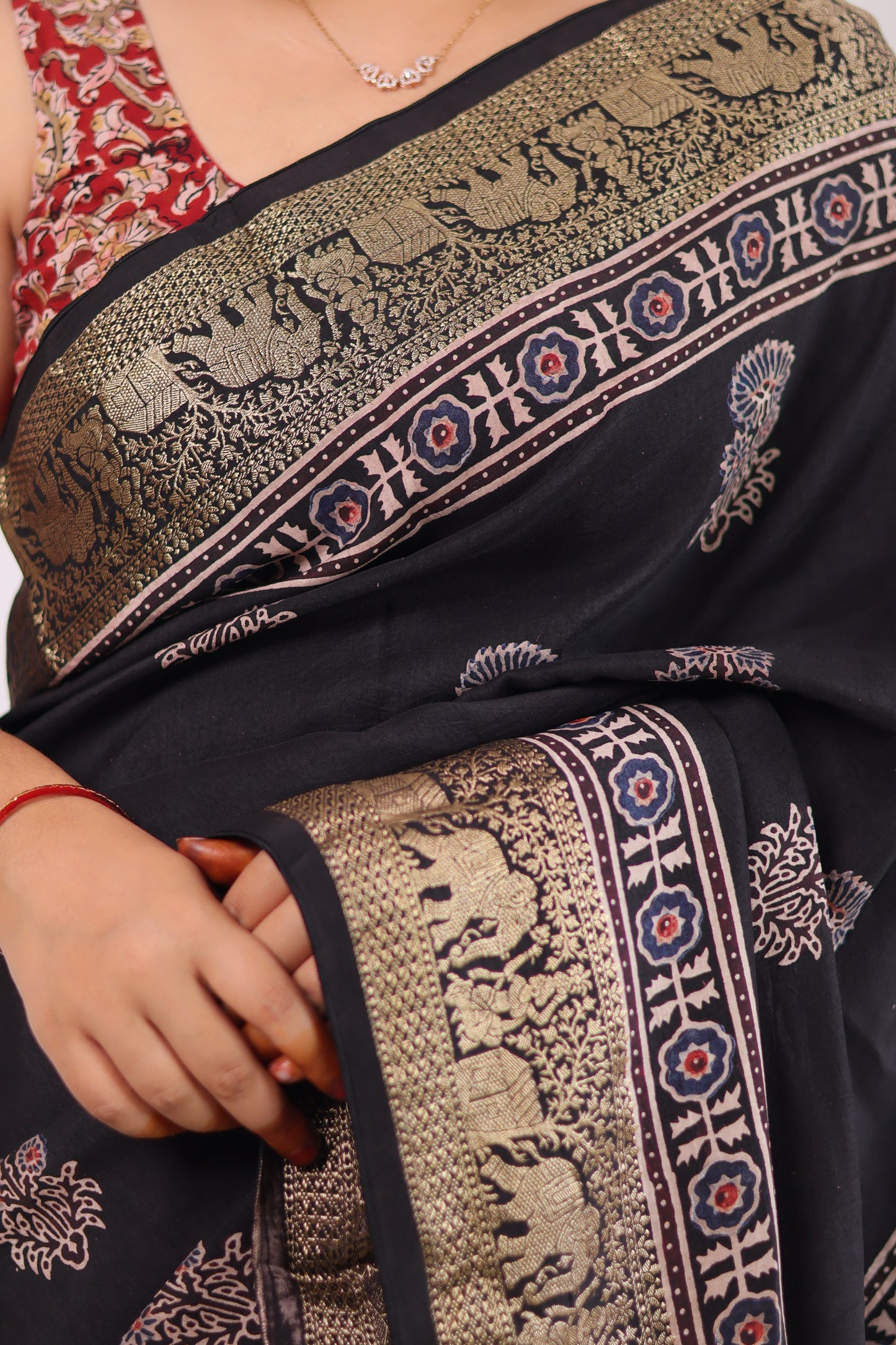 Ajrakh Dola Silk Saree