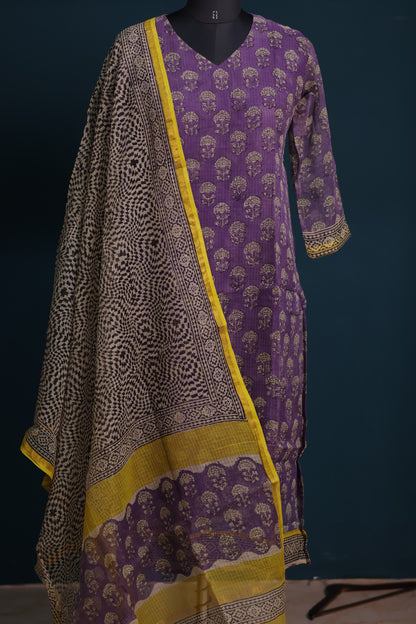Handblock printed kota 3 piece suit (stitched)