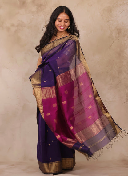Violet Handloom Maheswari Silk Cotton Sarees | Looms & Tassels