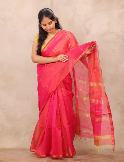 Dual Tone Handloom Maheswari Silk Cotton Sarees | Looms & Tassels