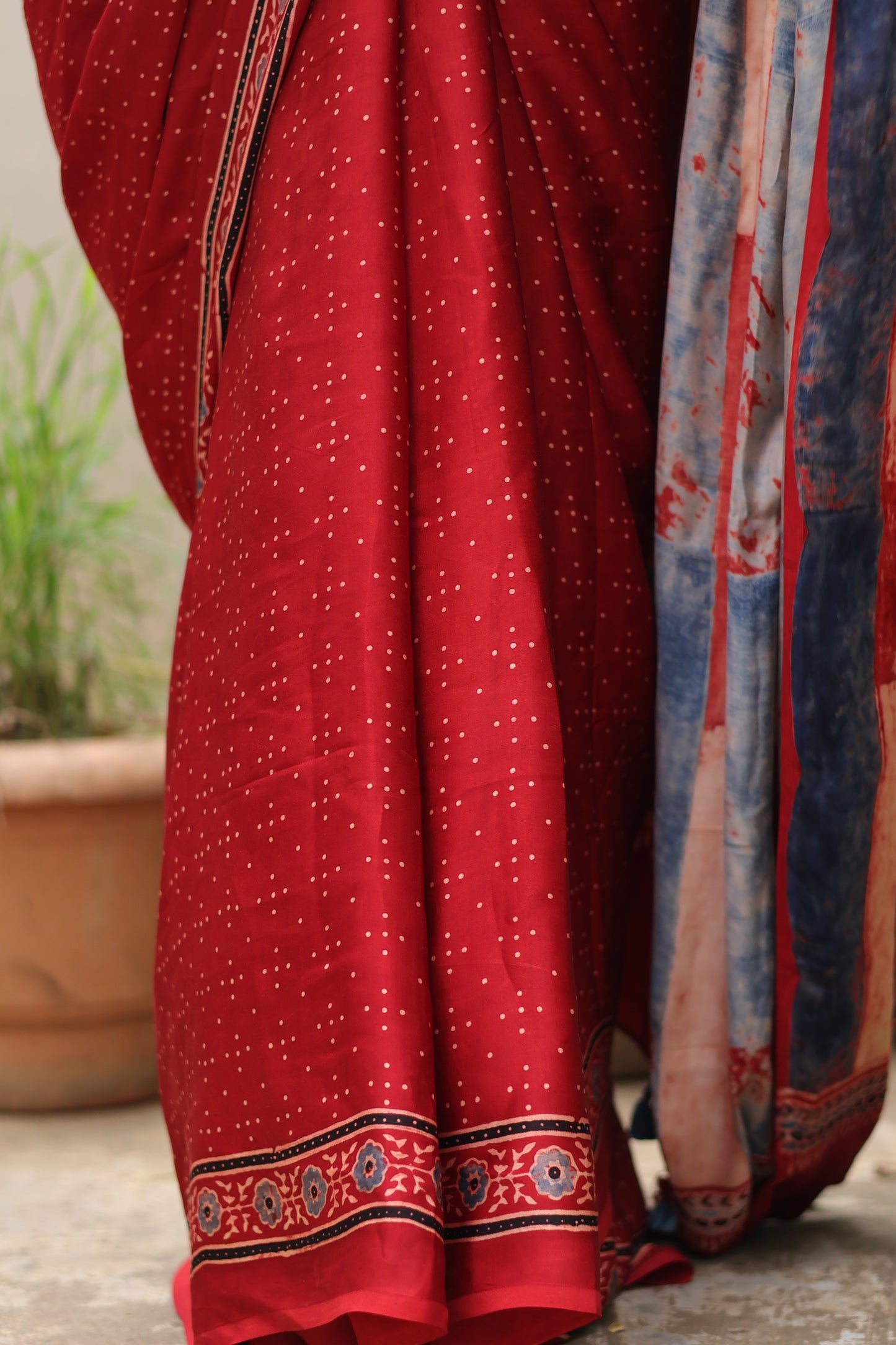 Red Ajrakh Modal Silk Saree