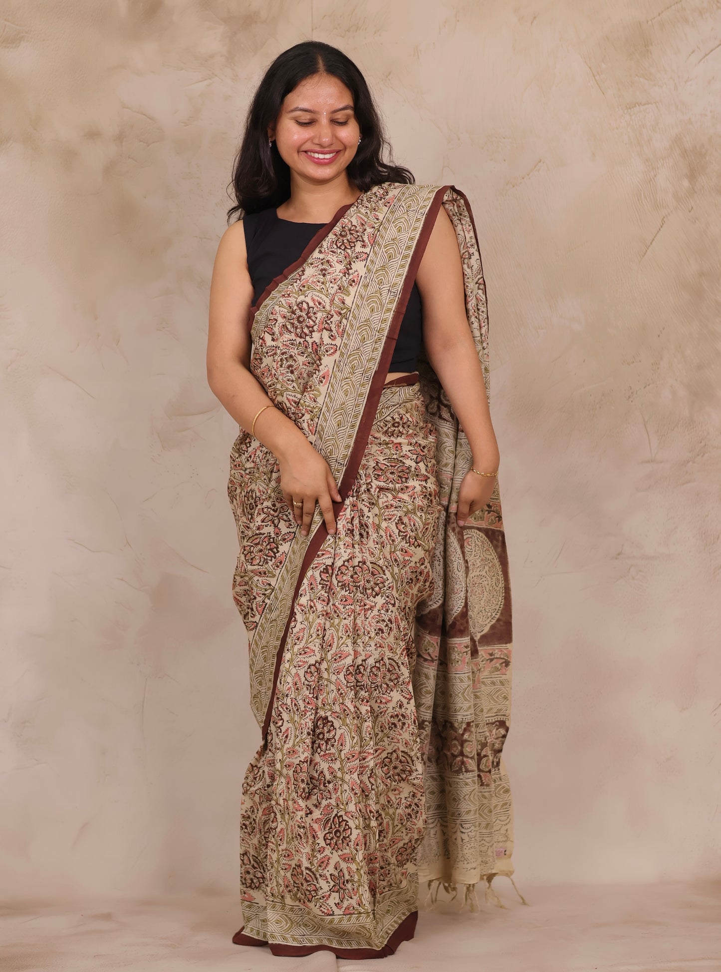 Hand Block Printed Kalamkari Chennur Silk Saree